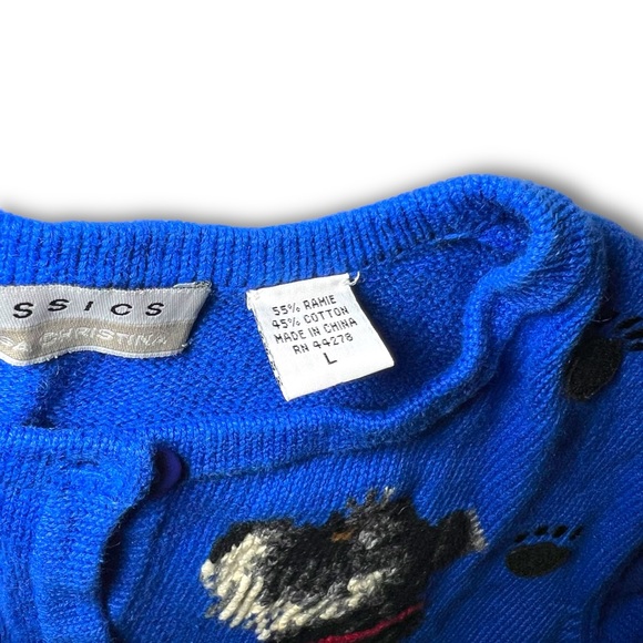 SOLD Blue Cardigan Sweater Dogs 1990s 2000s Vintage Marisa Christina Paw Prints - Picture 6 of 9